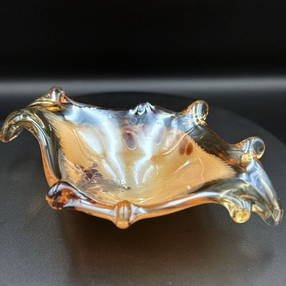 Vintage Murano Art Glass Hand Blown Peach Leaf Bowl | Candy Dish | - Picture 6 of 8